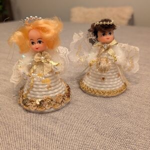 BUNDLE OF 2 VINTAGE FLOCKED ANGEL ORNEMENTS FOR CHRISTMAS TREE